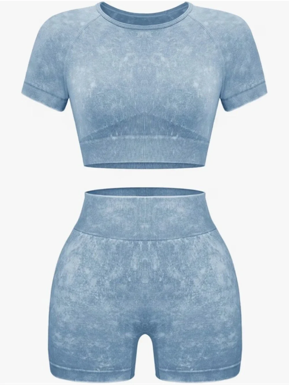 Women Workout Sets 2 Piece Seamless Gym Shorts Short Sleeve Crop Top